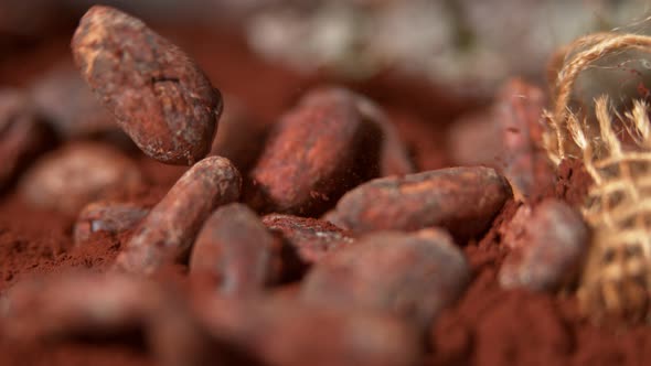 Falling Cocoa Beans Into Cocoa in Super Slow Motion.