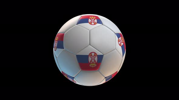 Soccer ball with flag Serbia, on black background loop alpha