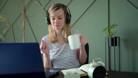 Comfortable Work at Home Office Woman Dancing at Worklace