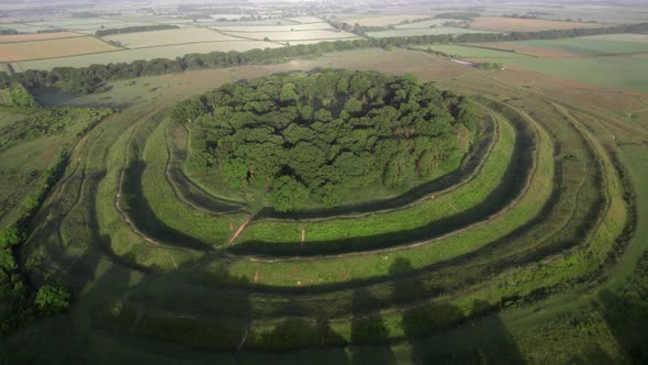 Badbury rings, Dorset, UK. Aerial View.