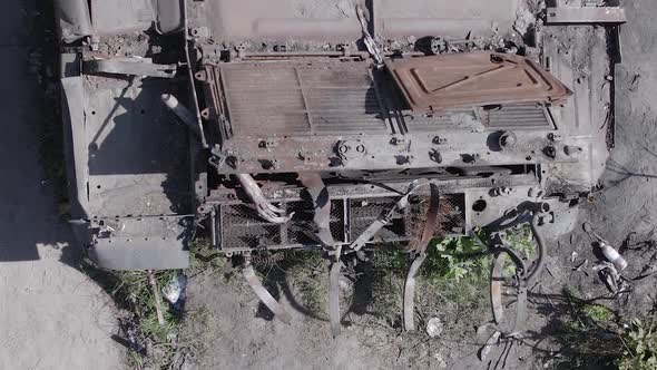 Vertical Video of a Destroyed Russian Military Equipment During the War in Ukraine