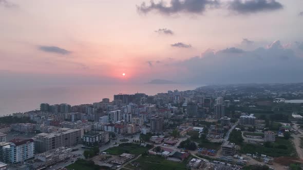 Colorful Panorama over the city Aerial View 4 K Alanya Turkey