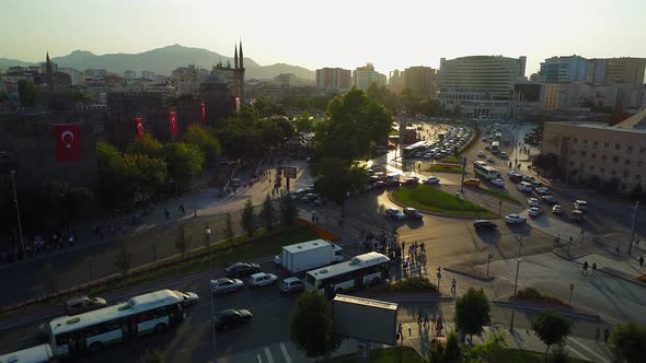 Crowded City Center In The Sunset