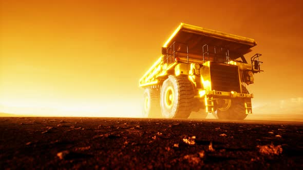 Big Yellow Mining Truck in the Dust at Career