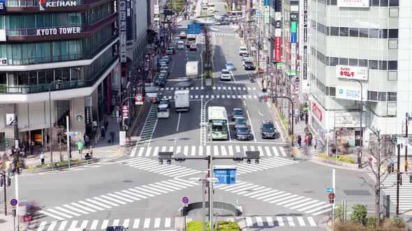 Kyoto Tower City Avenue Transport Japan Timelapse