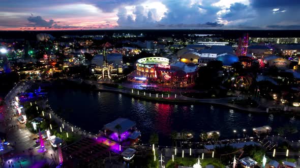 Sunset cityscape Orlando Florida United States. Tourism landmark.