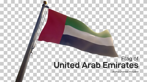 UAE Flag on a Flagpole with Alpha-Channel
