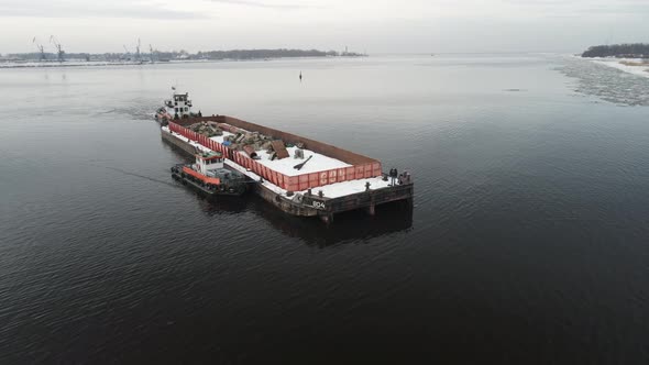 Barge ship on the river