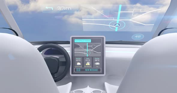 Video game simulation screen showing car cockpit driving in the sky