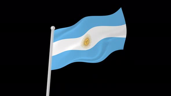 Argentina Flag Flying Wavy Animated Black Background