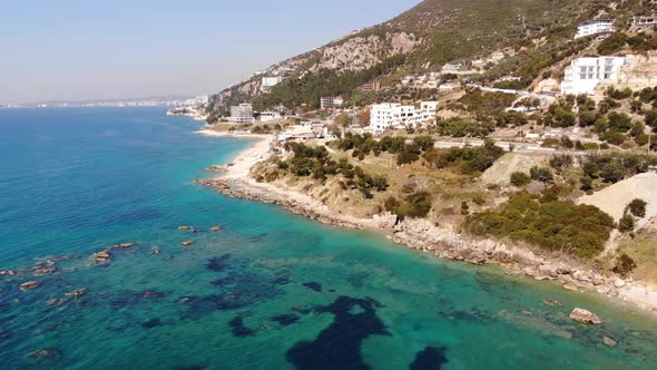 Aerial View of Beautiful Costal Shore in Vlore Albania