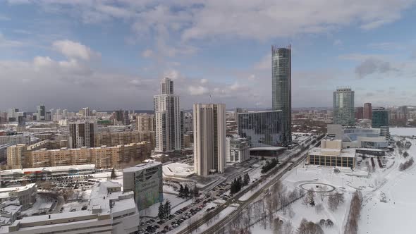 Aerial view of big winter russian city Ekaterinburg. 05
