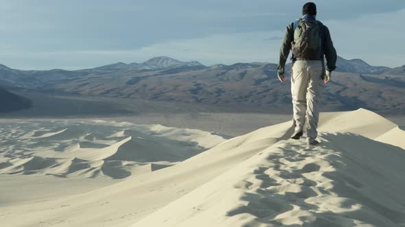 Hiker on Eureka Dunes - Death Valley National Park