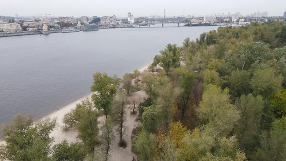 Dnipro River Near Kyiv City, Ukraine Aerial View. Dnieper, Kiev