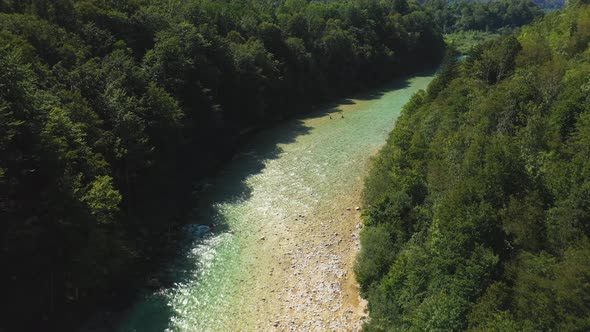 Drone Flight Over River Soca And Forests