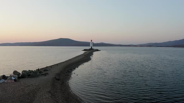 Drone View of the Old Tokarevsky Lighthouse at Dawn