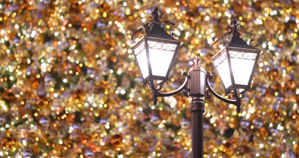 Christmas tree decoration and street lamp