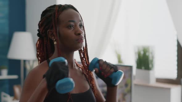 Athlete Black Woman Wearing Sportswear Practicing Aerobic Workout