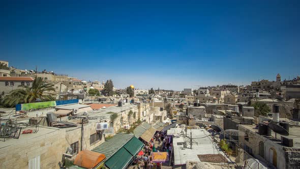 View From the Top of Damascus Gate to Jerusalem Old Town Timelapse