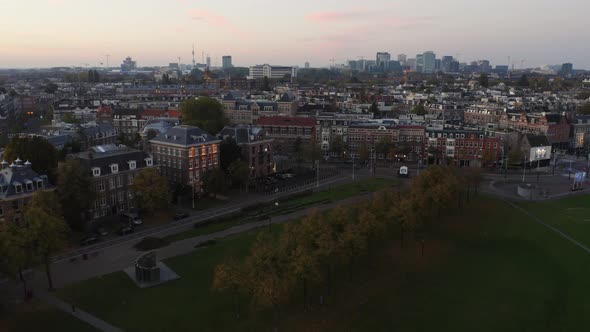 Amsterdam Aerial Sightseeing. Flying Above Old Centre District. Netherlands in .