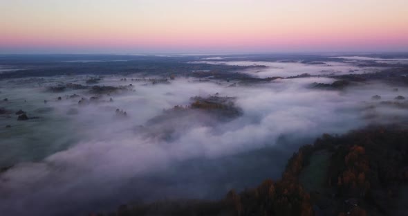 Amazing Sunrise Light Above Misty Landscape