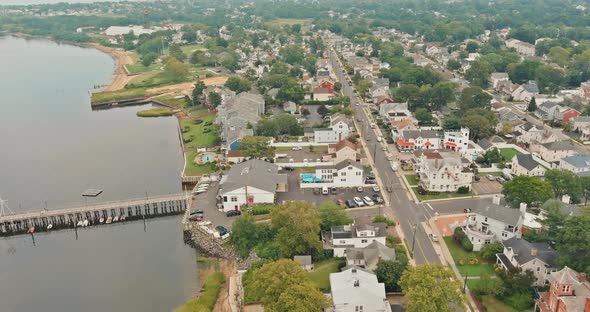 Neighborhood Between Suburban Bay Area on Aerial View of NJ US