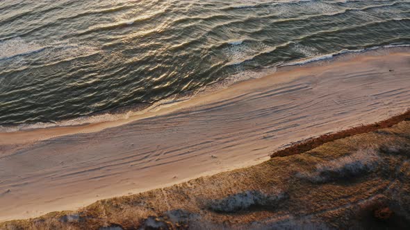 Panoramic View of a Deserted Beach Washed By Sea Waves