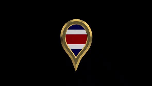 Costa Rica Flag 3D Rotating Location Gold Pin Icon