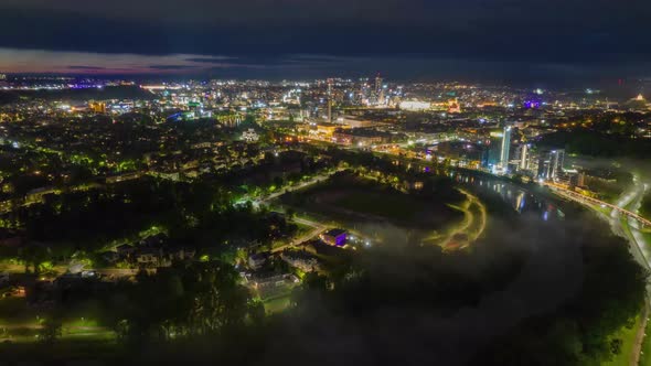 Night view of the city from the air  time lapse