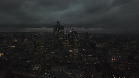 London Skyscrapers Gherkin Walkie Talkie Establisher Aerial Drone View Financial District United