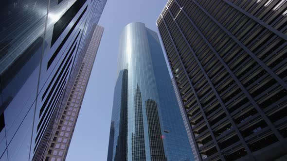 Low angle of towers and skyscrapers in Houston