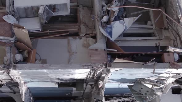 Vertical Video of the War in Ukraine  a Destroyed Building in Borodyanka