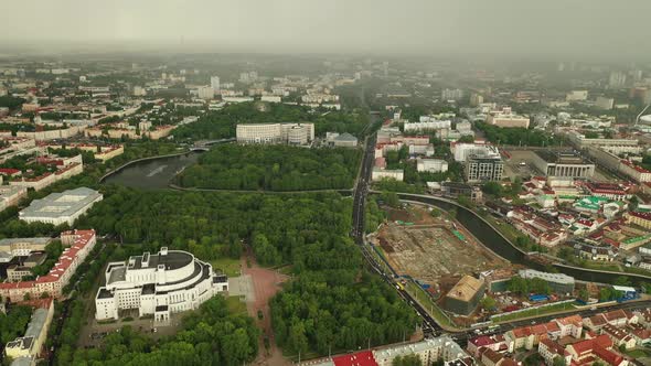 Panoramic View of the Historical Center of Minsk Before a Thunderstorm