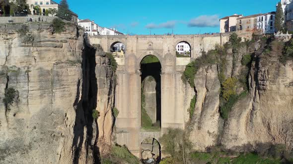 Village of Ronda Spain Puente Nuevo arch bridge in the province of Málaga Andalucia, Aerial pedestal