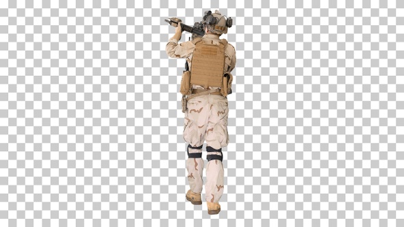 Armed man in camouflage with assault rifle, Alpha Channel