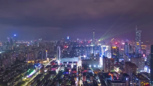 Shenzhen City at Night, Aerial View