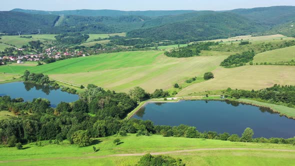 Aerial view of Hrusovske ponds near the village of Jablonov nad Turnou in Slovakia