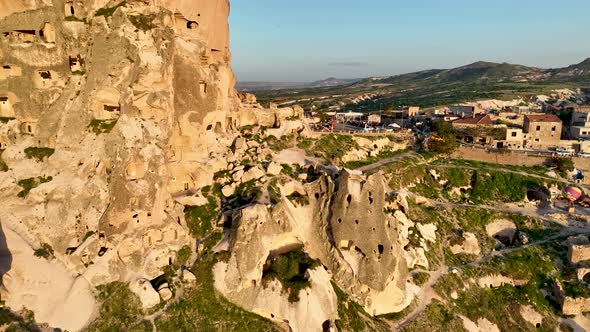 Awesome view of Uchisar Castle at Goreme Historical National Park in Cappadocia, Turkey.