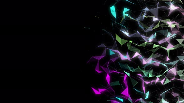 Glowing Plexus Network High Tech Background, Polygonal Network Loop Animation Over Black Background,