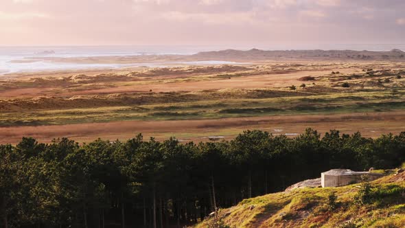 Tobruk pit Atlantic wall Terschelling island west view on Vlieland island ZOOM OUT