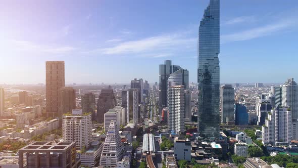 4k Aerial city view of Bangkok dowtnown, Flying over Bangkok, Thailand.