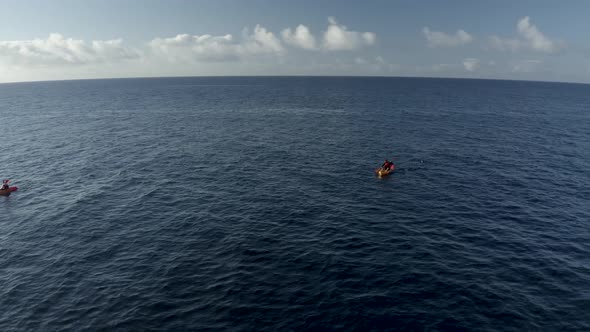 Aerial view of people doing kayak in Azores, Portugal.