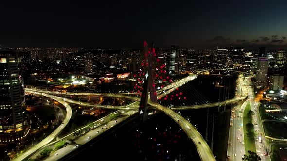 Night downtown Sao Paulo cityscape. Night city landscape of downtown urban.