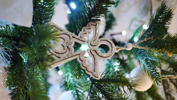 Christmas Decorations on the Christmas Tree Twinkling Christmas Lights Angel