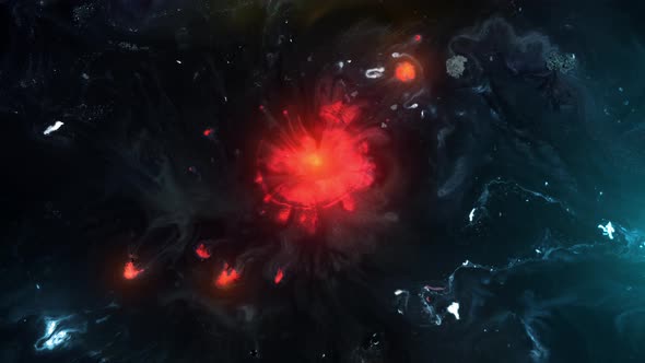 Dark Red Macro Paint Particles Flowing Like Lava on Otherworldly Terrain