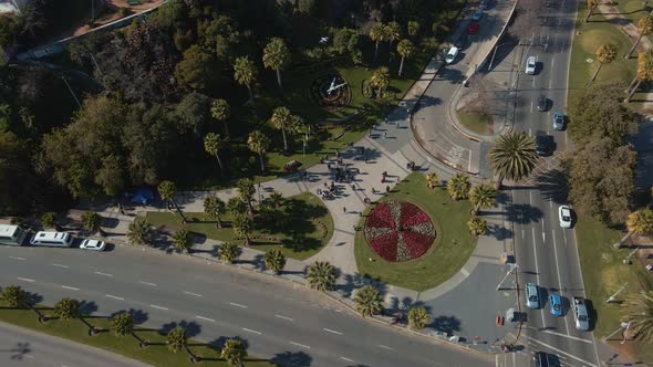 Tourists At The Famous Flower Clock (Reloj de Flores) Along Avenue Espana In Vina del Mar, Valparais