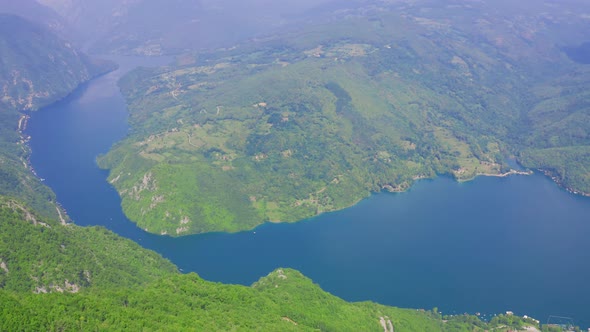 Amazing Aerial View of National Park Tara Zaovine and Perucac Lake and Canyon of Drina River in