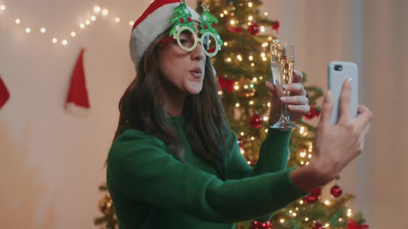 Girl makes christmas greeting video call