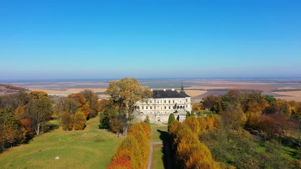 Aerial View of Haunted Castle of Pidhirtsi, Ukraine