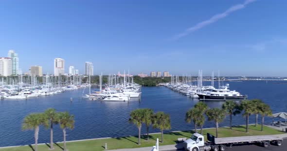 4K Aerial Panorama Video of Marina and Downtown Waterfront Skyline of St Petersburg, Florida